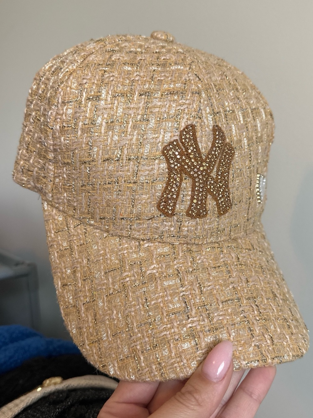 Embellished NY yankees rhinestone Tweed adjustable Baseball Cap - Picture 3 of 5